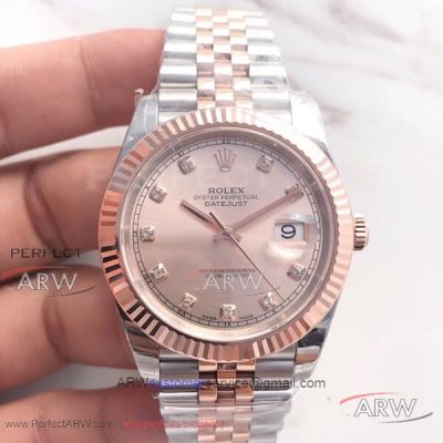 EW Factory Rolex Datejust II 41mm 126331 Pink Face 2-Tone Rose Gold Jubilee Band Swiss Cal.3235 Watch